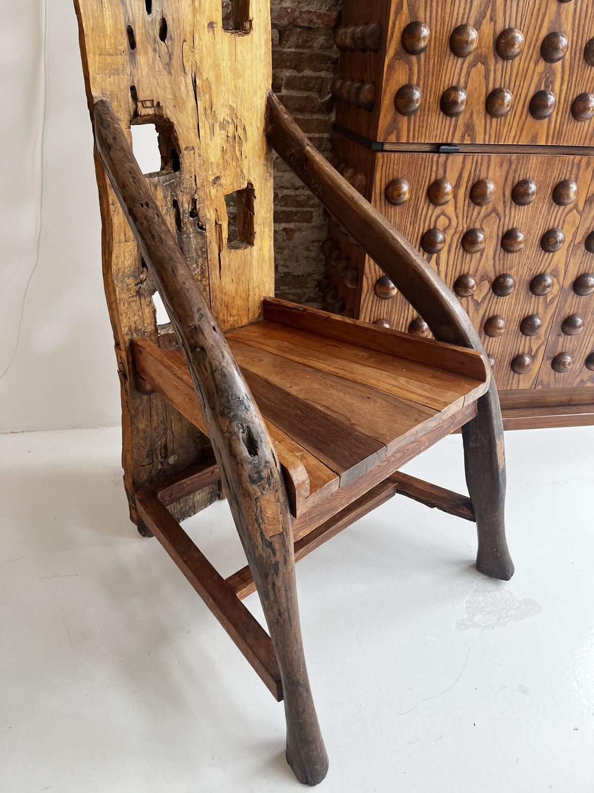 Midcentury Sculptural Olive Wood And Walnut French Chair photo buy