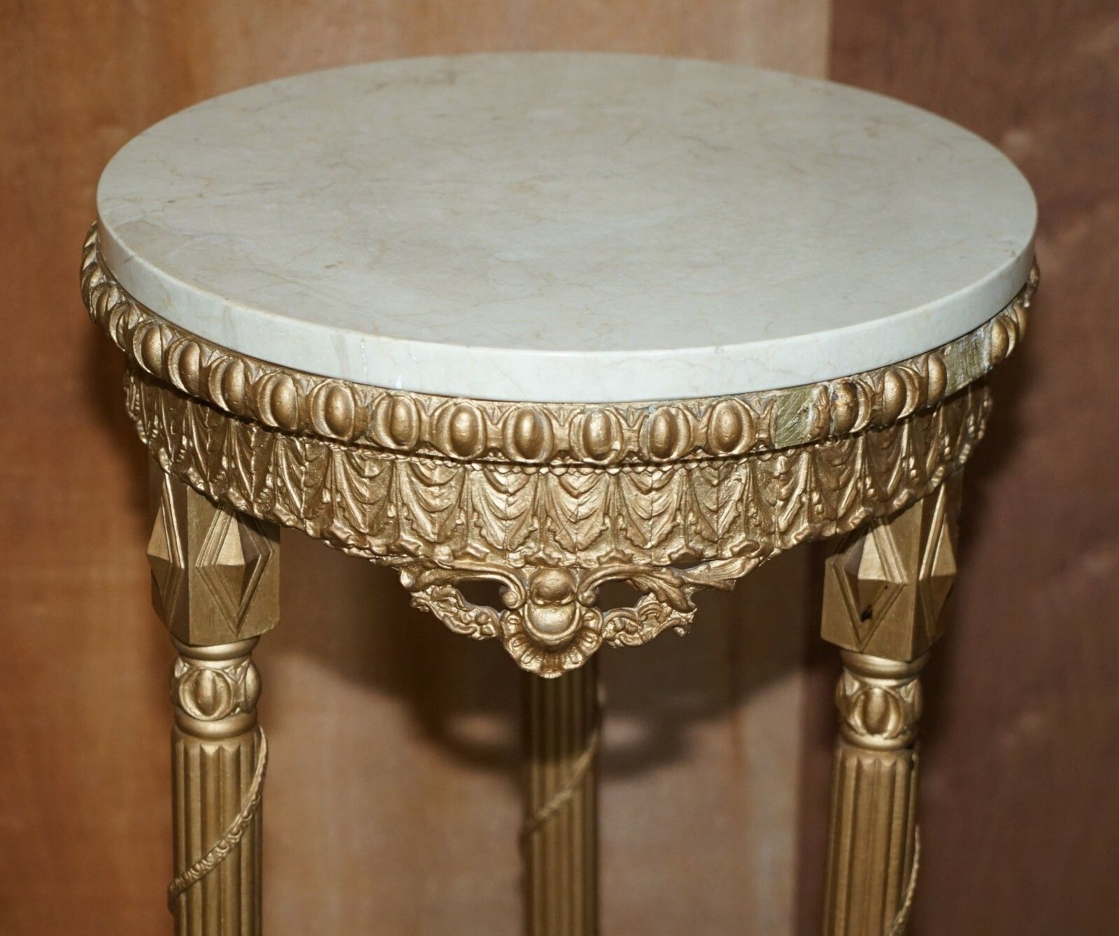 Pair Of Antique Giltwood Marble Topped Jardiniere Plant Marble Bust Stands photo Home Decor