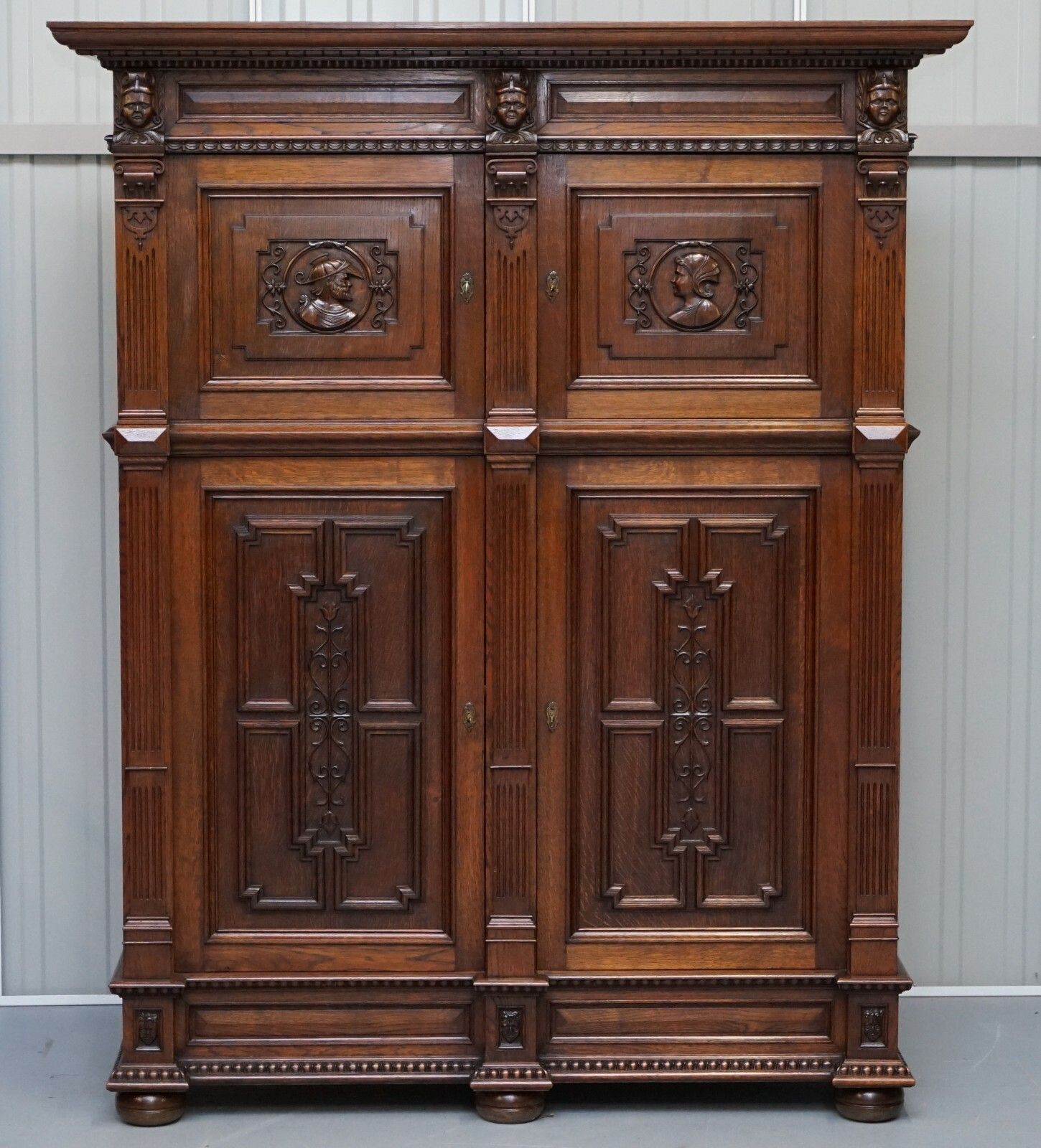 Rare Dutch Stunning 1940's Ornately Hand Carved Cupboard Part Large Office Suite photo furniture