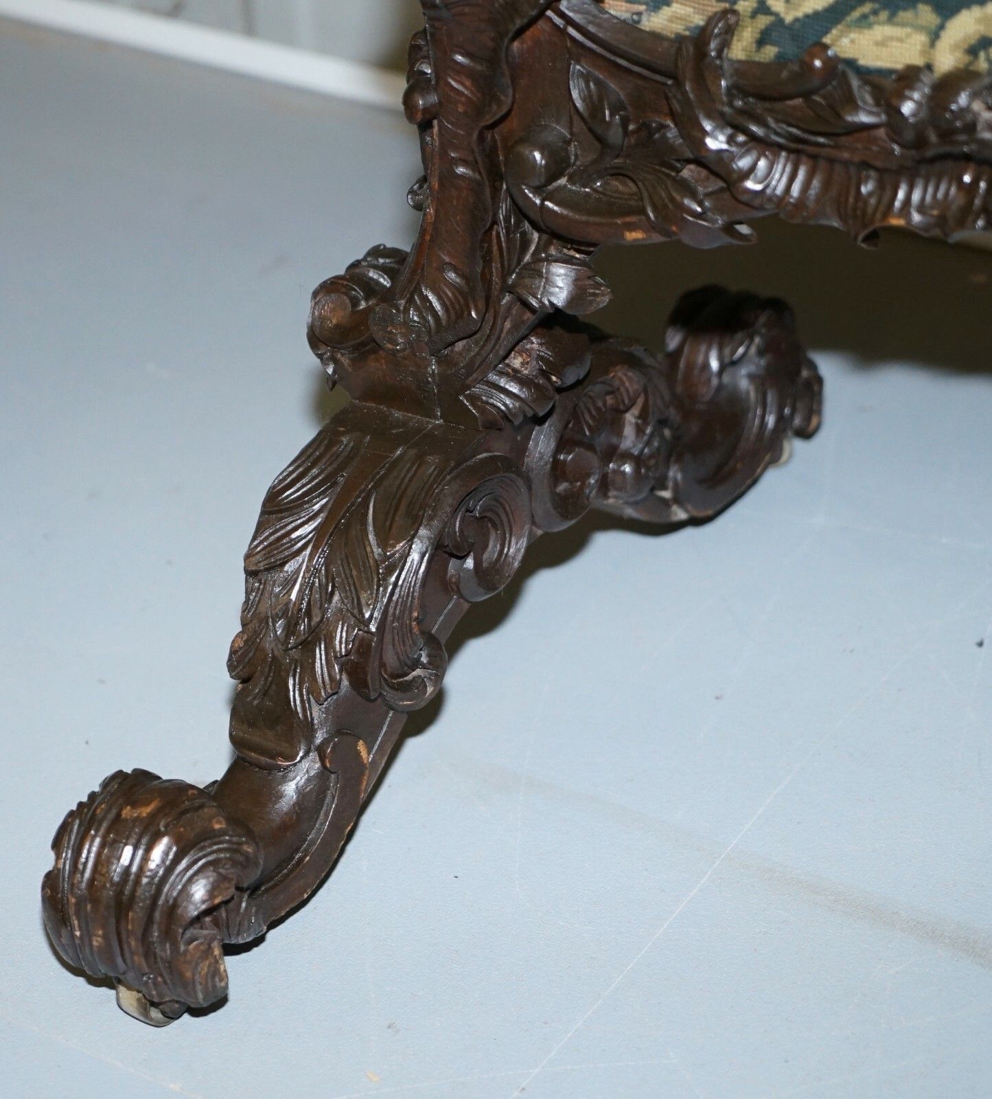 photo for sale Georgian Circa 1800 Carved Wood Fireplace Screen Original Tapestry Cherubs Putti