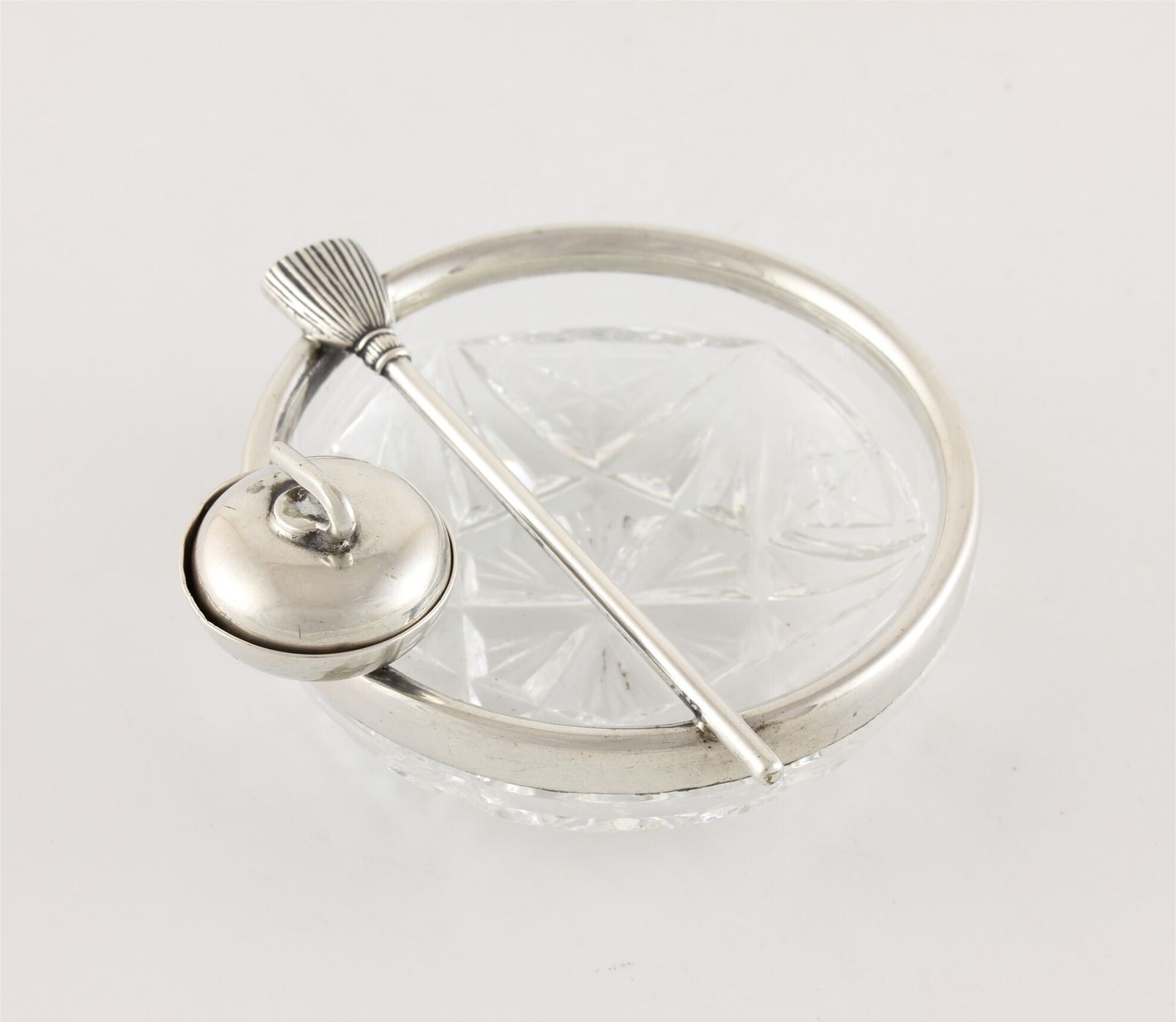 Antique Curling Stone & Brush Pin Dish. German 800 Silver & Cut Glass. photo furniture