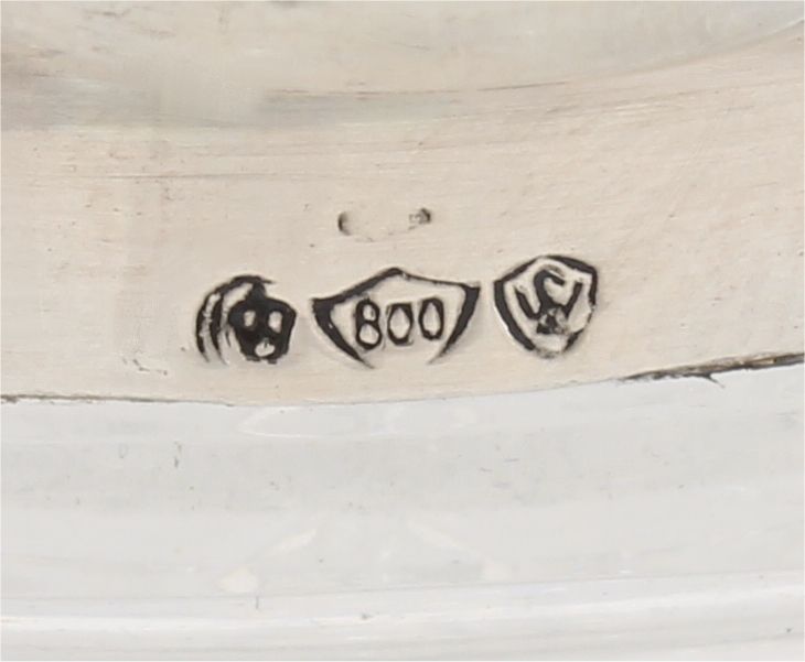 Antique Curling Stone & Brush Pin Dish. German 800 Silver & Cut Glass. photo vinterior