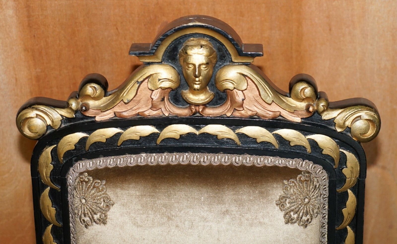 Four Restored Antique Victorian Heavily Carved Ebonised Gold Gilt Dining Chairs photo 2850.0