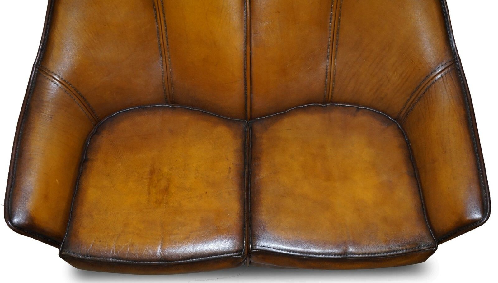 Sublime Fully Restored Art Modern Curved Back Brown Leather Sofa Part Of Suite photo 2850.0
