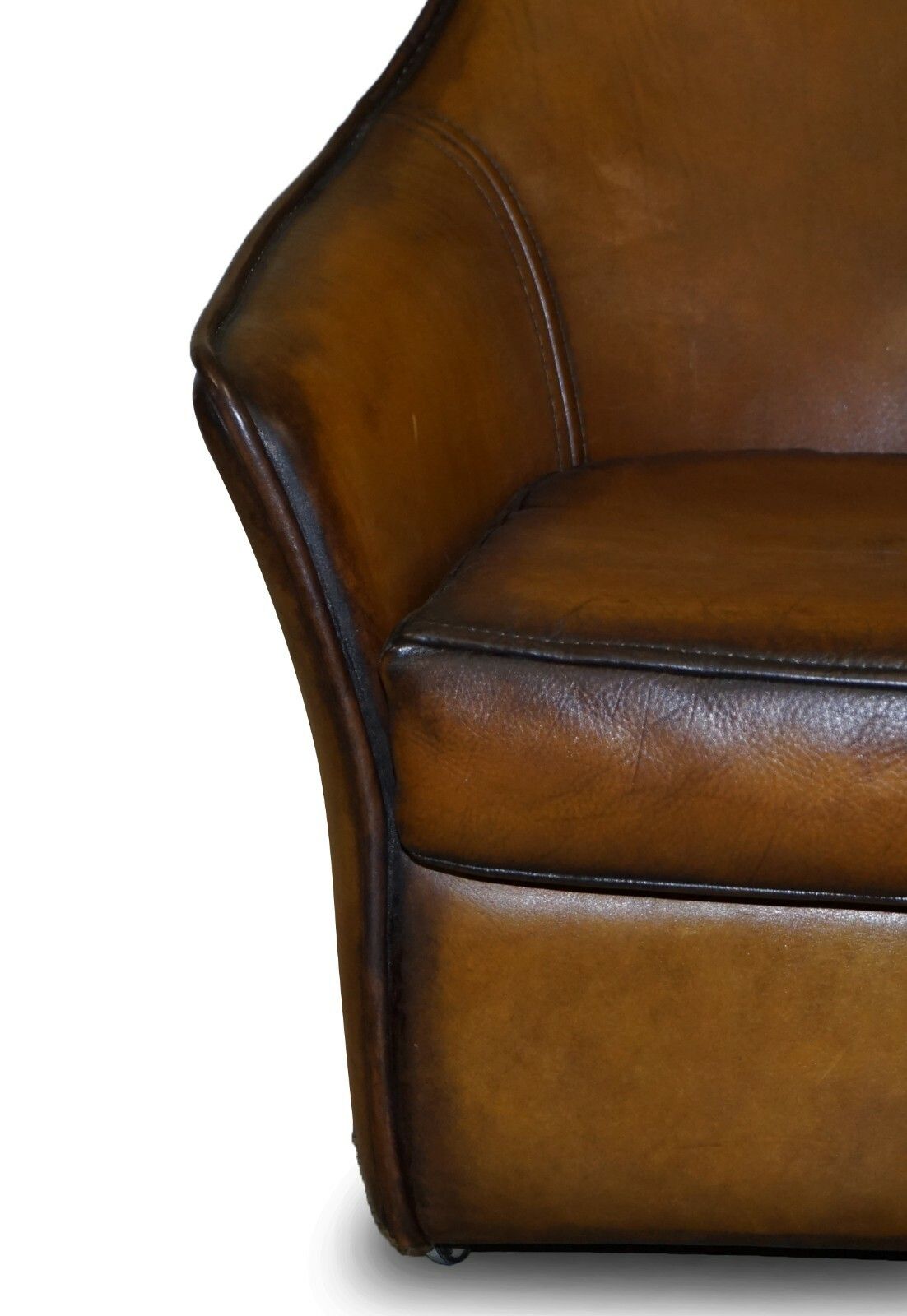 Sublime Fully Restored Art Modern Curved Back Brown Leather Sofa Part Of Suite photo vintage