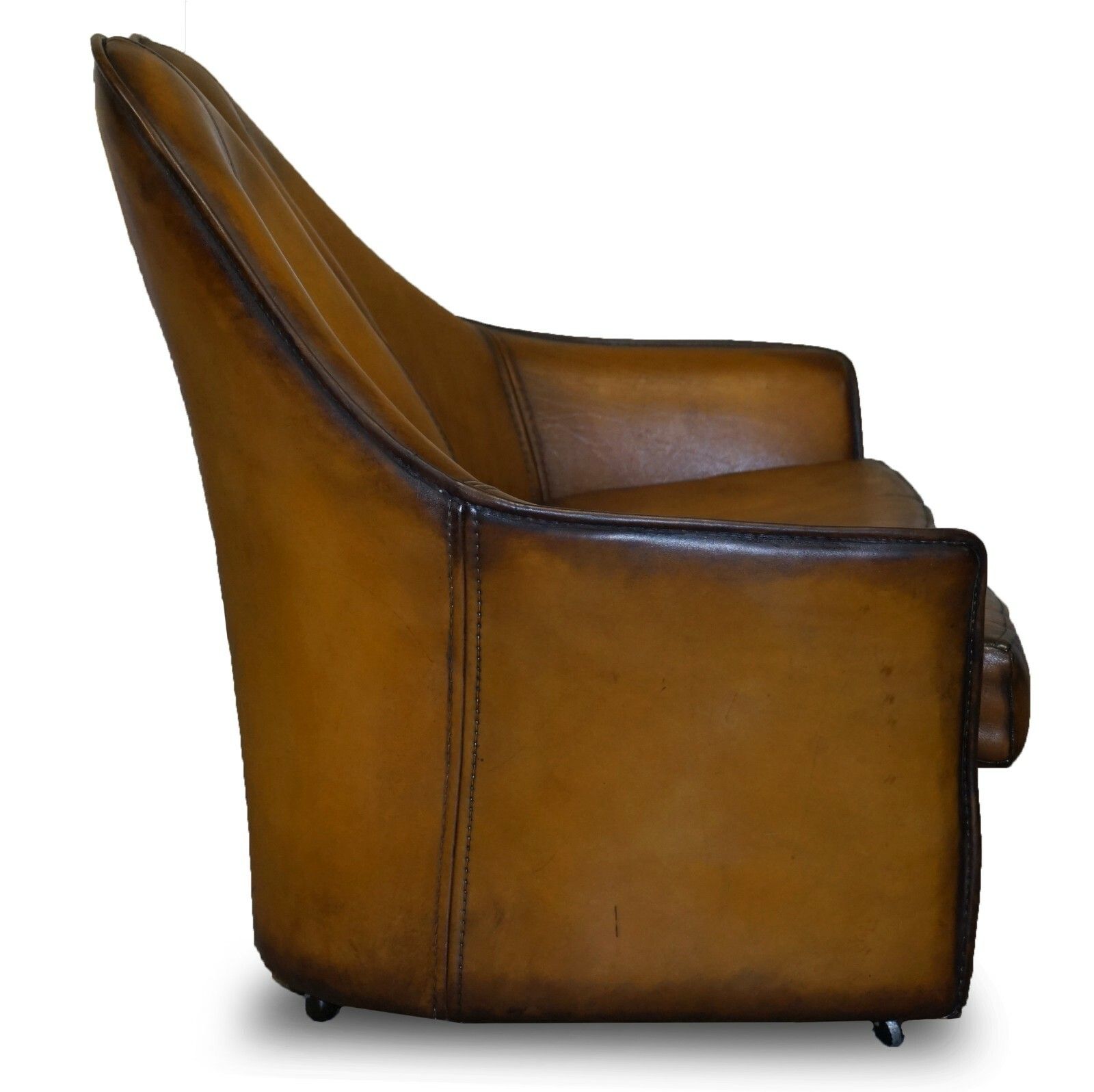 photo for sale Sublime Fully Restored Art Modern Curved Back Brown Leather Sofa Part Of Suite