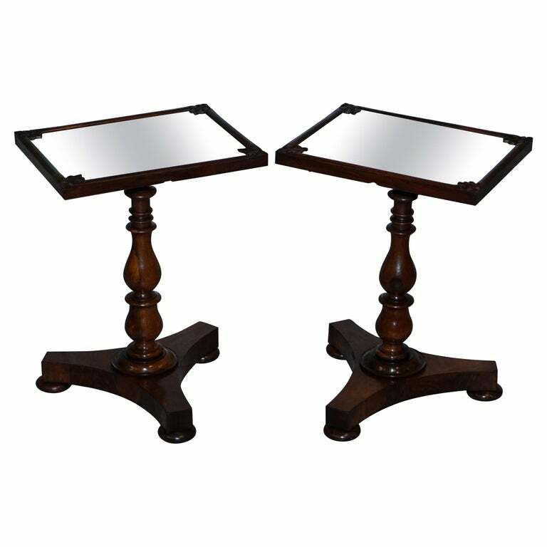 Pair Of Stunning Original 1830 William IV Rosewood Mirrored Top Side Lamp Tables
