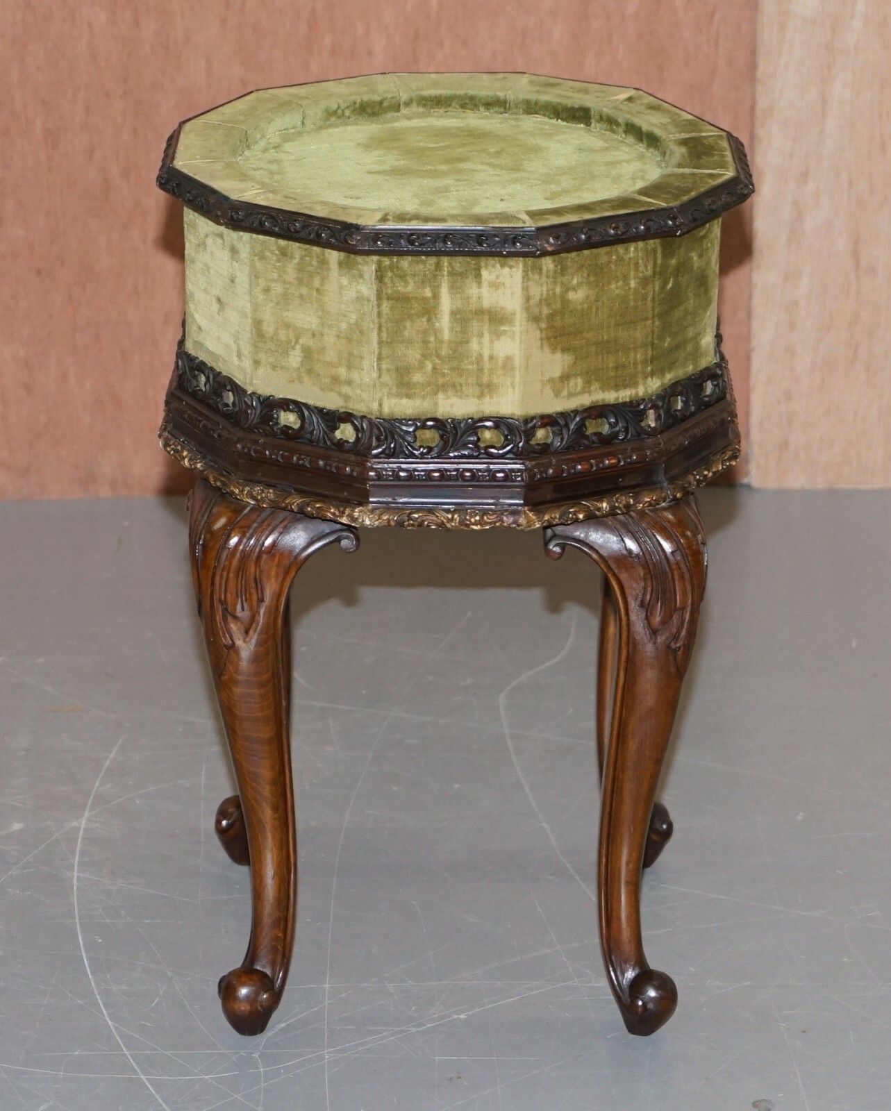 photo for sale Sublime Pair Of Antique Circa 1860 Mahogany Carved Side Lamp Tables Velvet Tops