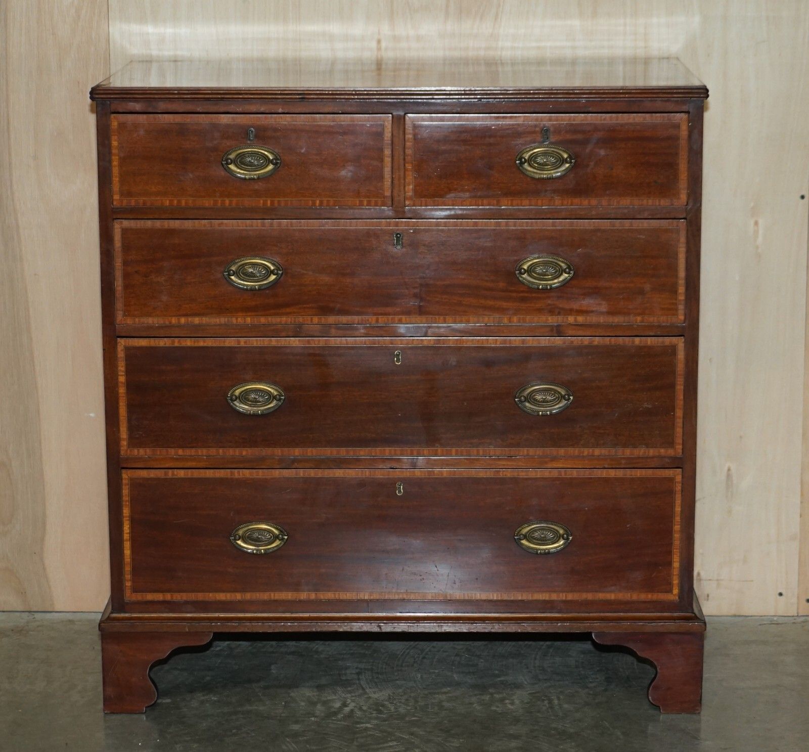 Antique Sheraton Revival F.Thomas Halesowen Chest Of Drawers Mahogany Satinwood photo Furniture