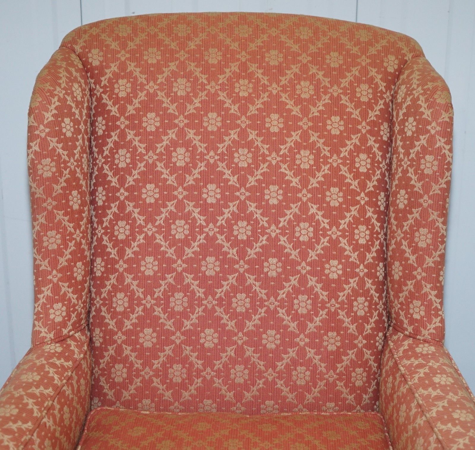 Rare 19th Century Thomas Chippendale Easy Wingback Armchair Heavily Carved Wood photo vintage