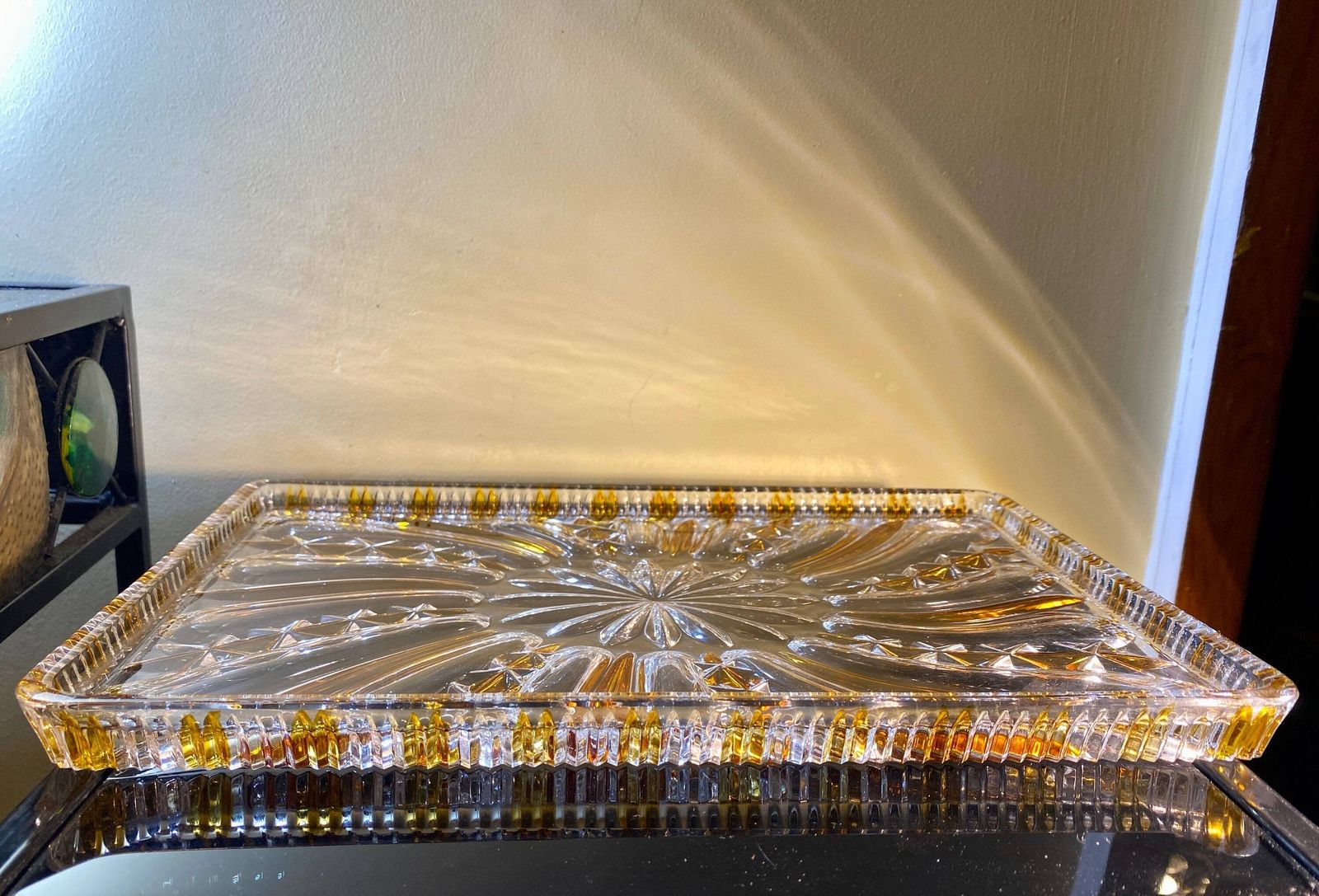 Antique/Vintage Art Deco 'Sunburst' Dressing Table Set In Amber And Clear Glass photo Home Decor