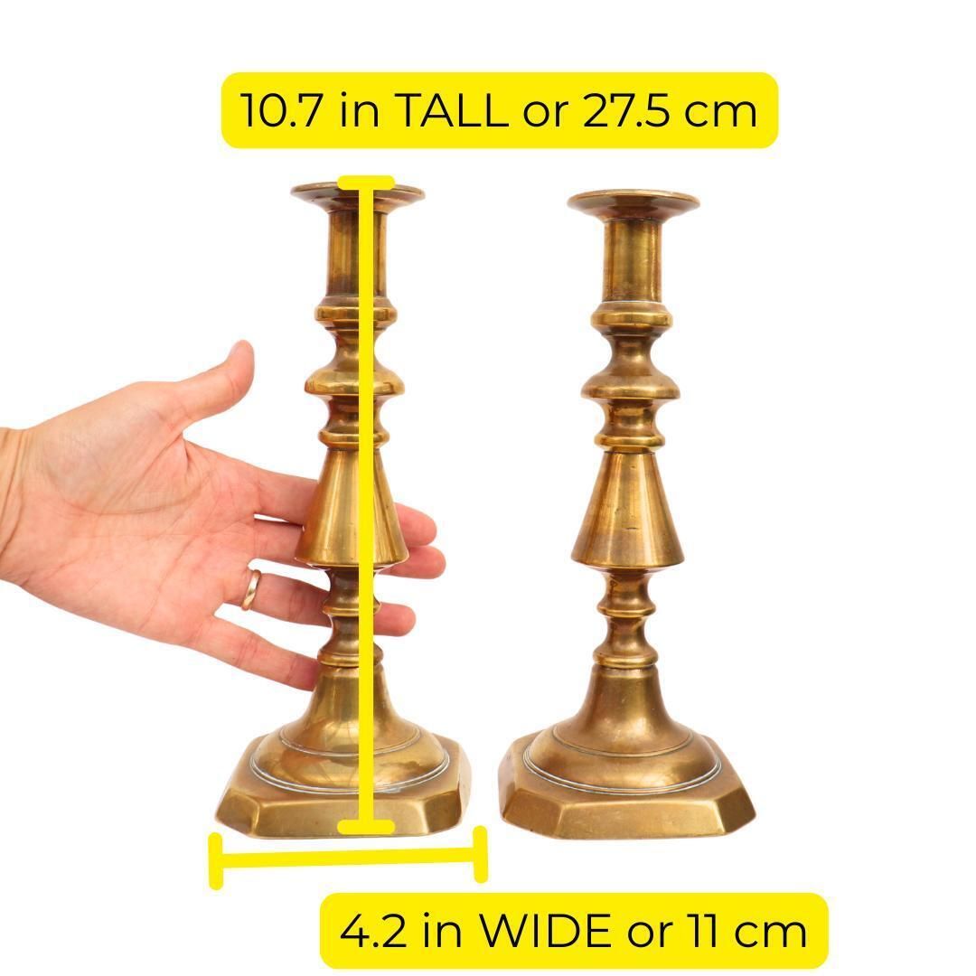 Large And Chunky Pair Of Victorian Brass Candlesticks Pair H 10.7'' photo for sale