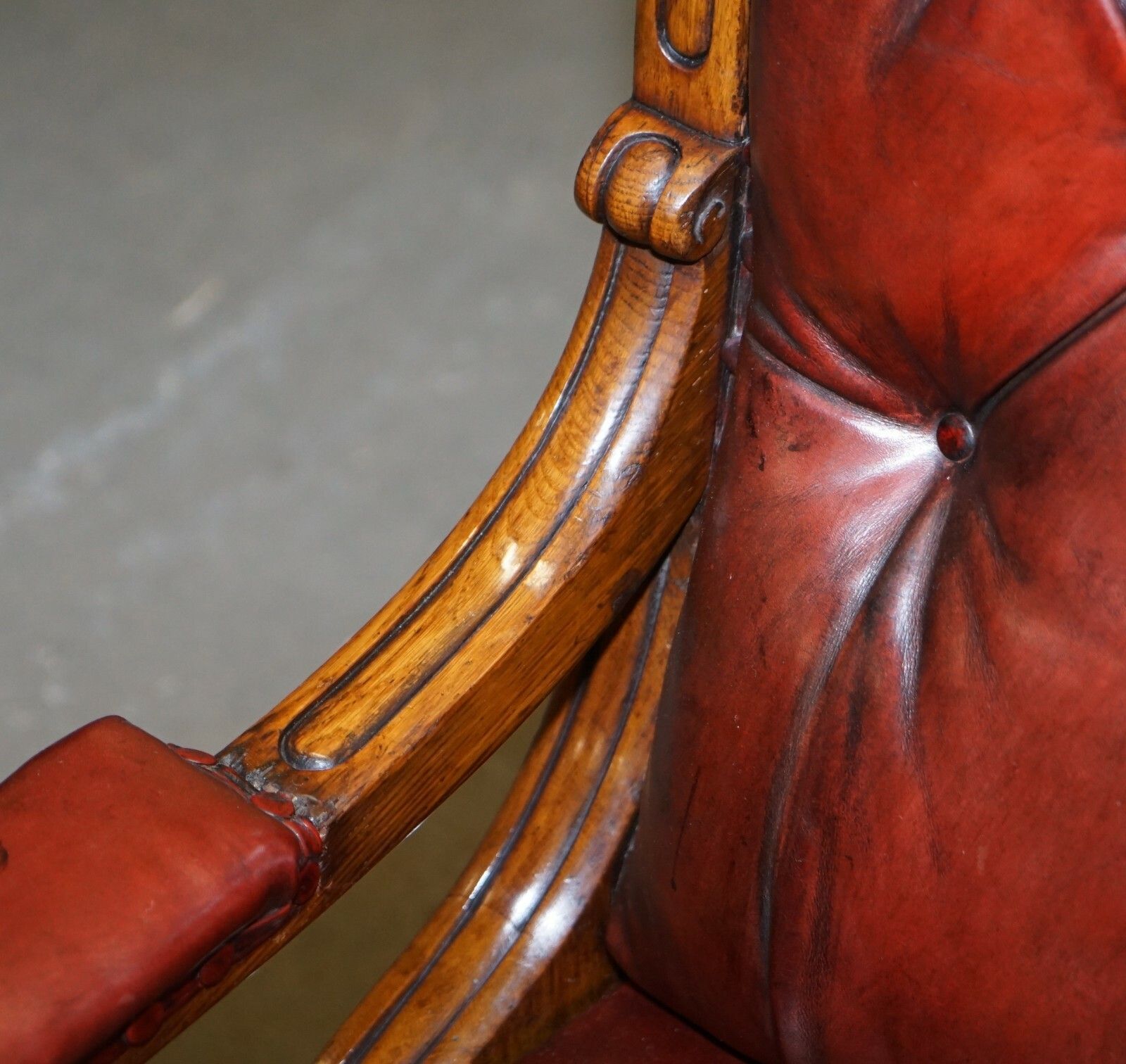 English Estate Circa 1840 Royal Crown Stamped Oxblood Leather Throne Armchair photo buy