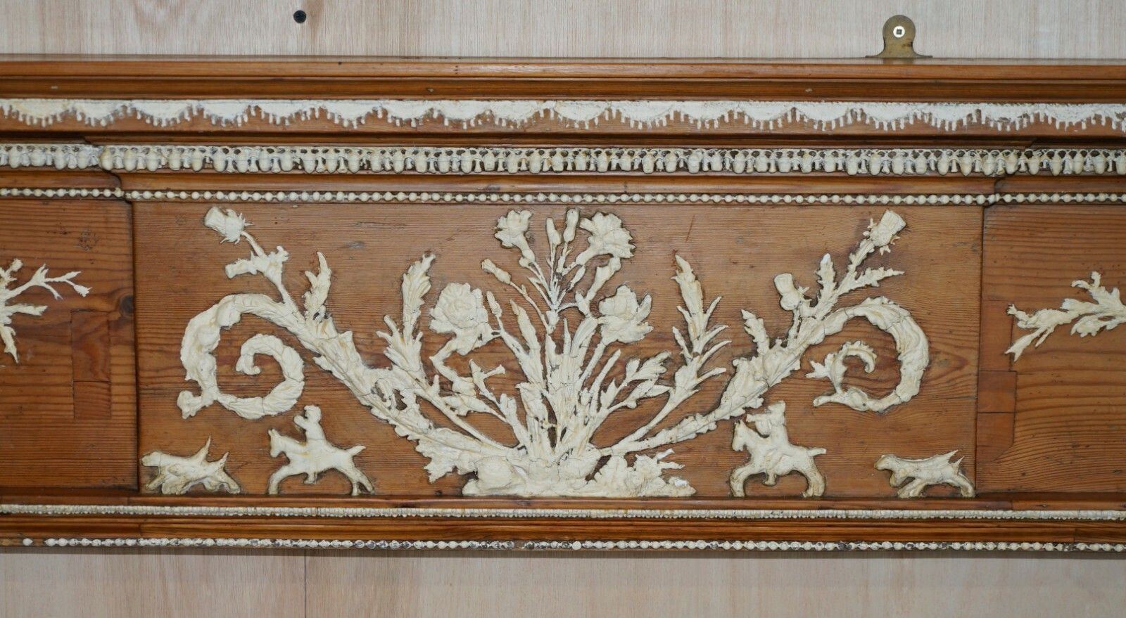 Antique Victorian Pitch Pine & Gesso Carved Fire Surround Fireplace Mantlepiece photo for sale