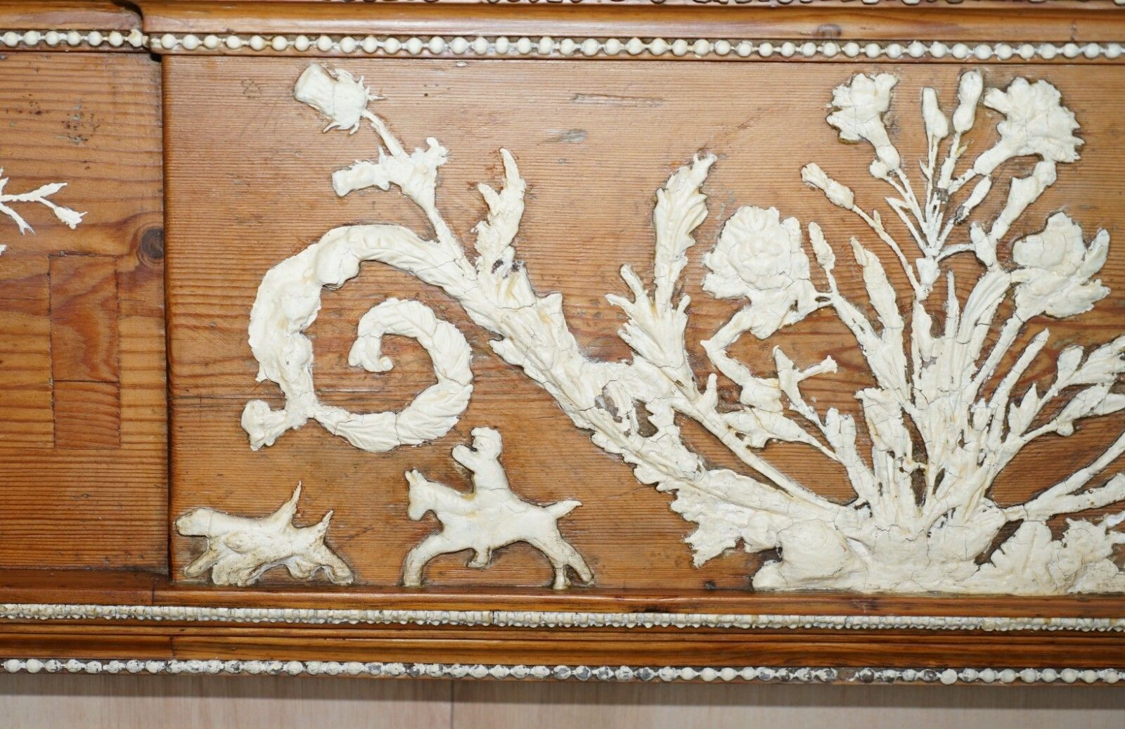 Antique Victorian Pitch Pine & Gesso Carved Fire Surround Fireplace Mantlepiece photo Home Fixtures