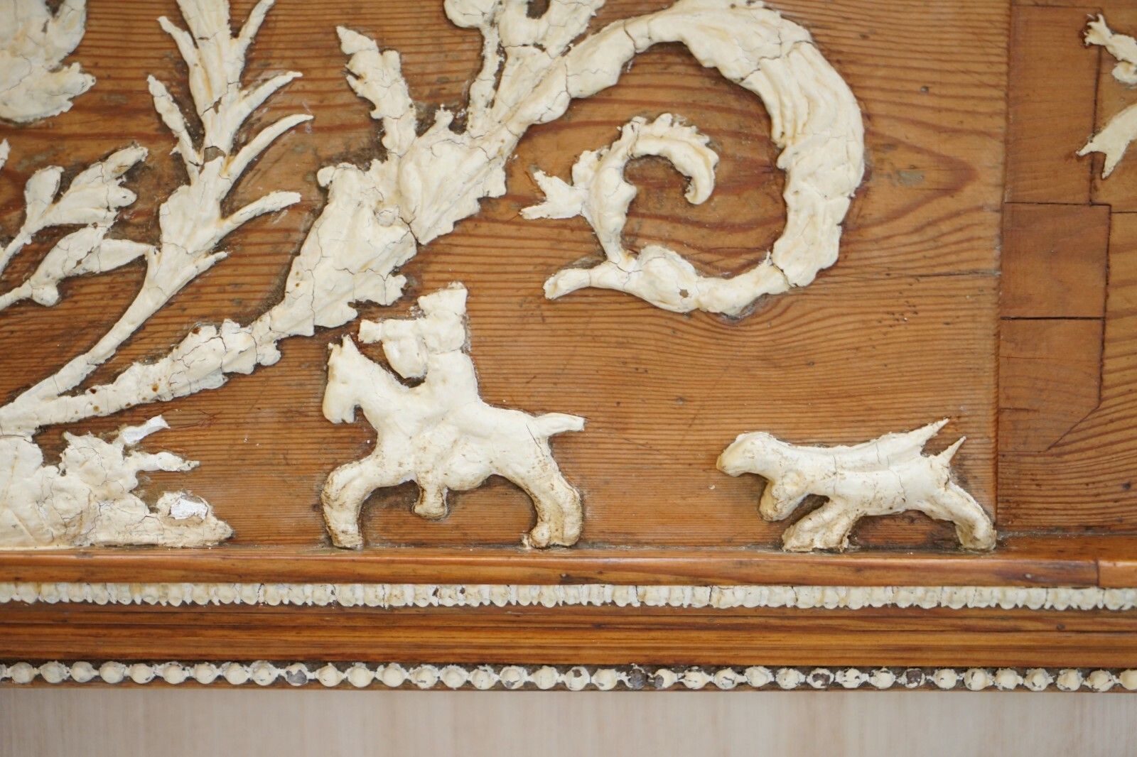 Antique Victorian Pitch Pine & Gesso Carved Fire Surround Fireplace Mantlepiece photo vinterior