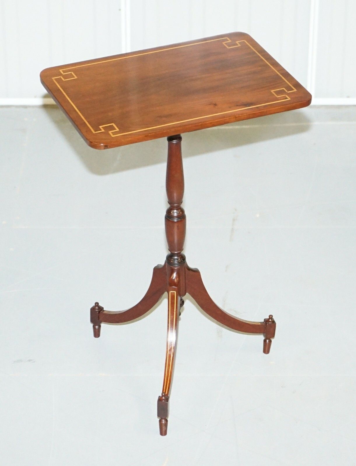 Pair Of Antique Flamed Walnut & Inlaid Regency Style Tripod Side End Lamp Tables photo for sale
