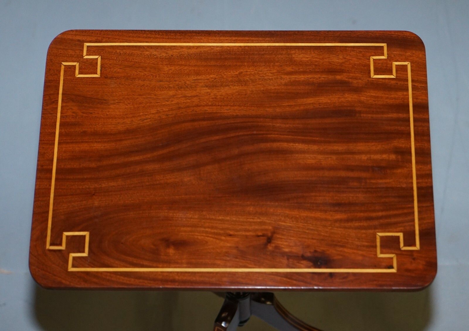 Pair Of Antique Flamed Walnut & Inlaid Regency Style Tripod Side End Lamp Tables photo Furniture