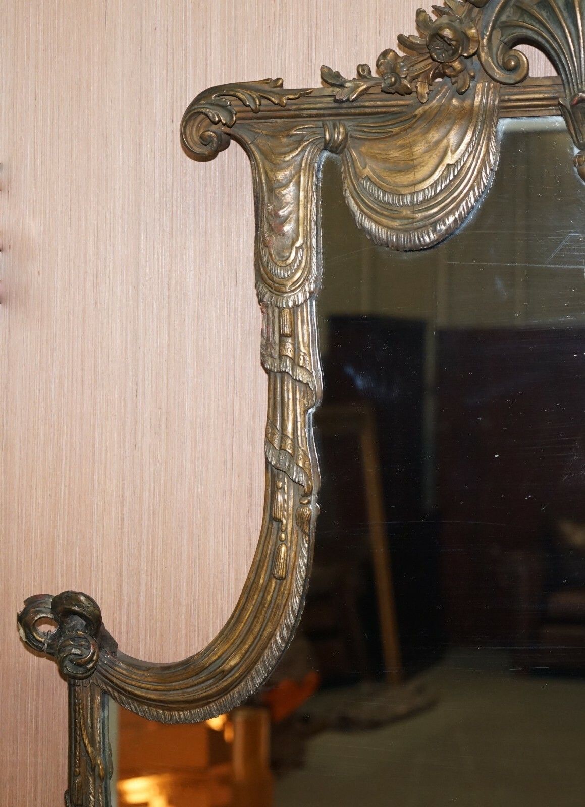 Rare Large Late 19th Century Giltwood Mirror French Shield Shape Acanthus Detail photo 2750.0