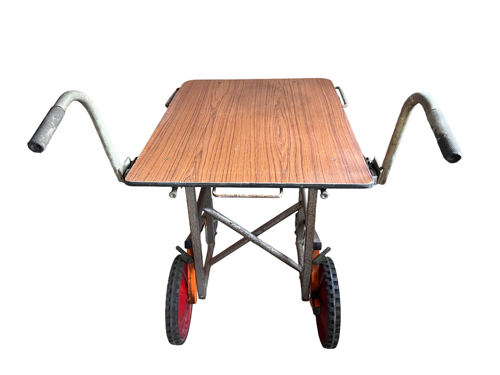Rare Mid Century Industrial Utility Cart With Formica Top & Red Wheels photo vinterior