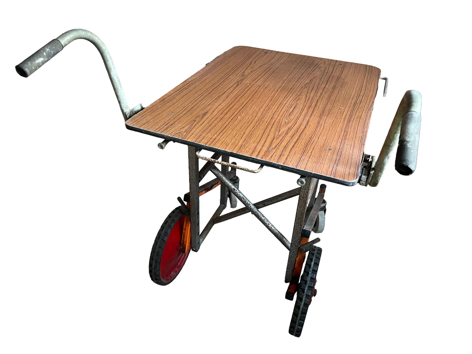 Rare Mid Century Industrial Utility Cart With Formica Top & Red Wheels photo vintage