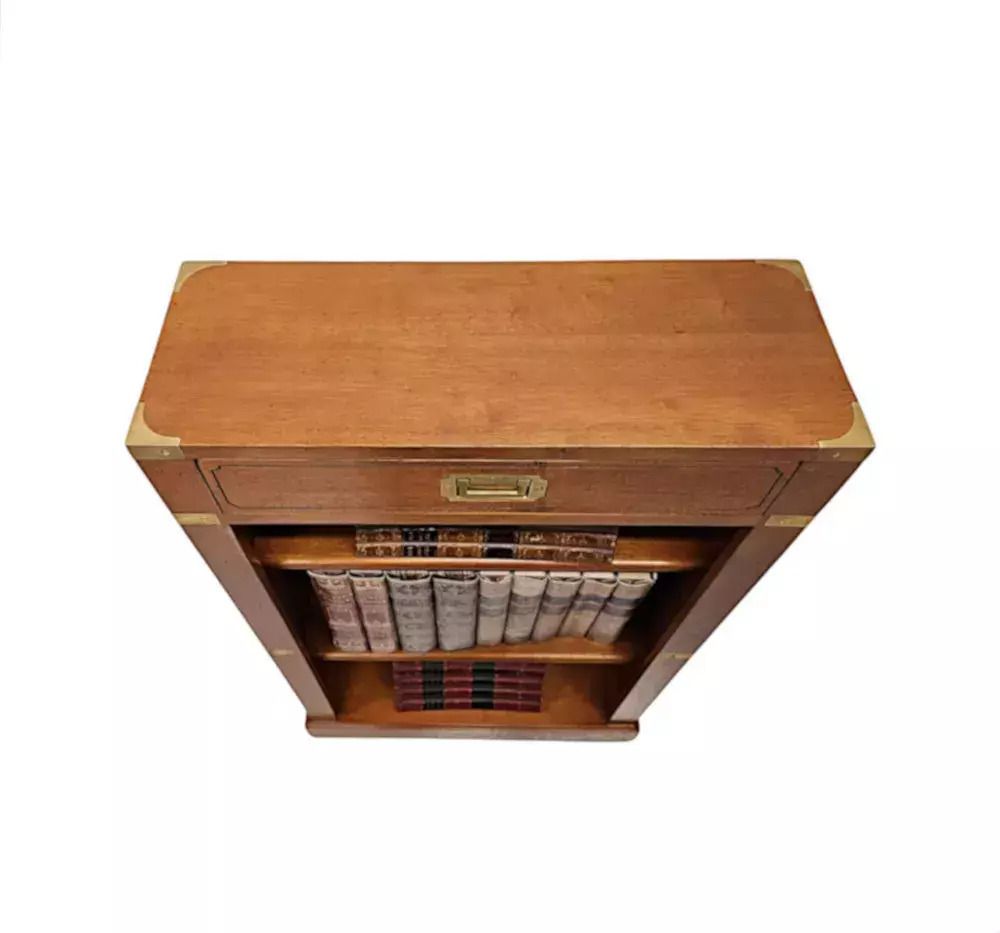 A Gorgeous Hand Made Brass Mounted Campaign Style Open Bookcase photo for sale