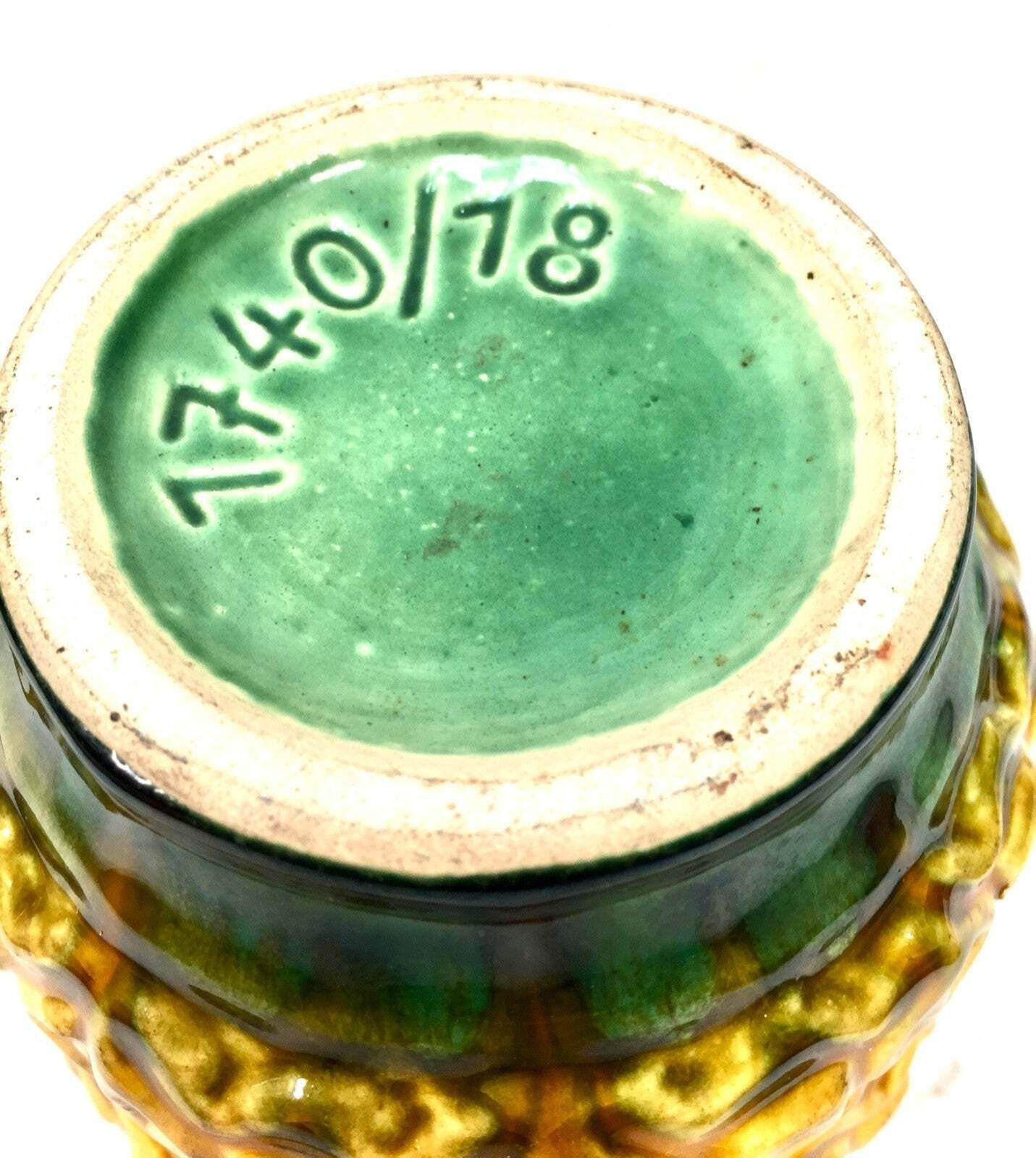 Vintage West German Pottery Vase Jug In Green & Yellow Glaze Retro 1970's photo 50.0