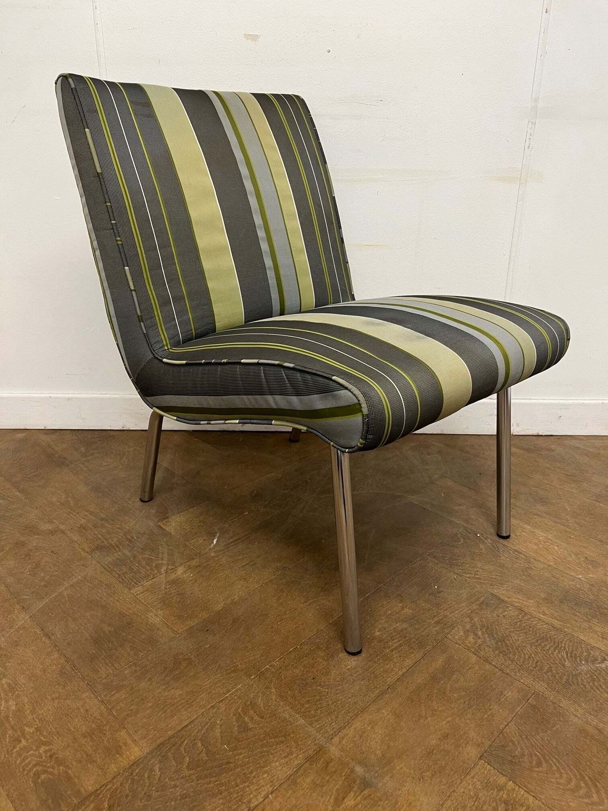Vintage Walter Knoll "Vostra" Lounge Chair By Jens Risom 1990's In Green Striped Cloth
