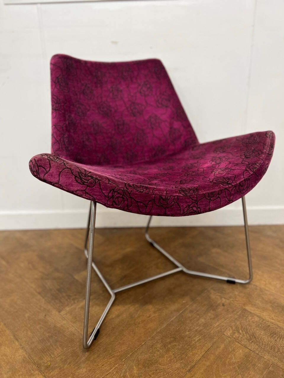 Vintage +Halle Lotus Easy Lounge Chair In Pink Velour Rose photo furniture