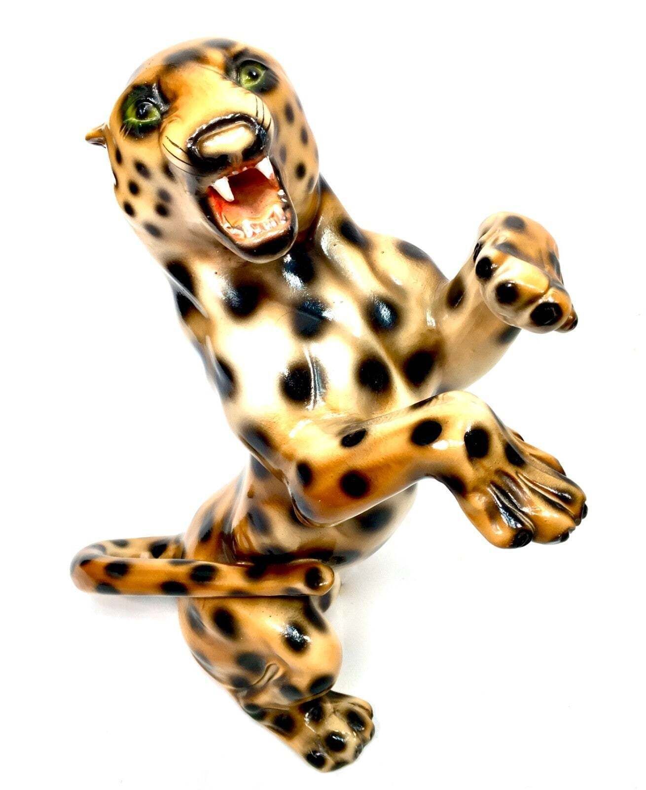 Vintage 1970s Tabletop Size Ceramic Cheetah Statue Sculpture Antique Mid Century photo furniture