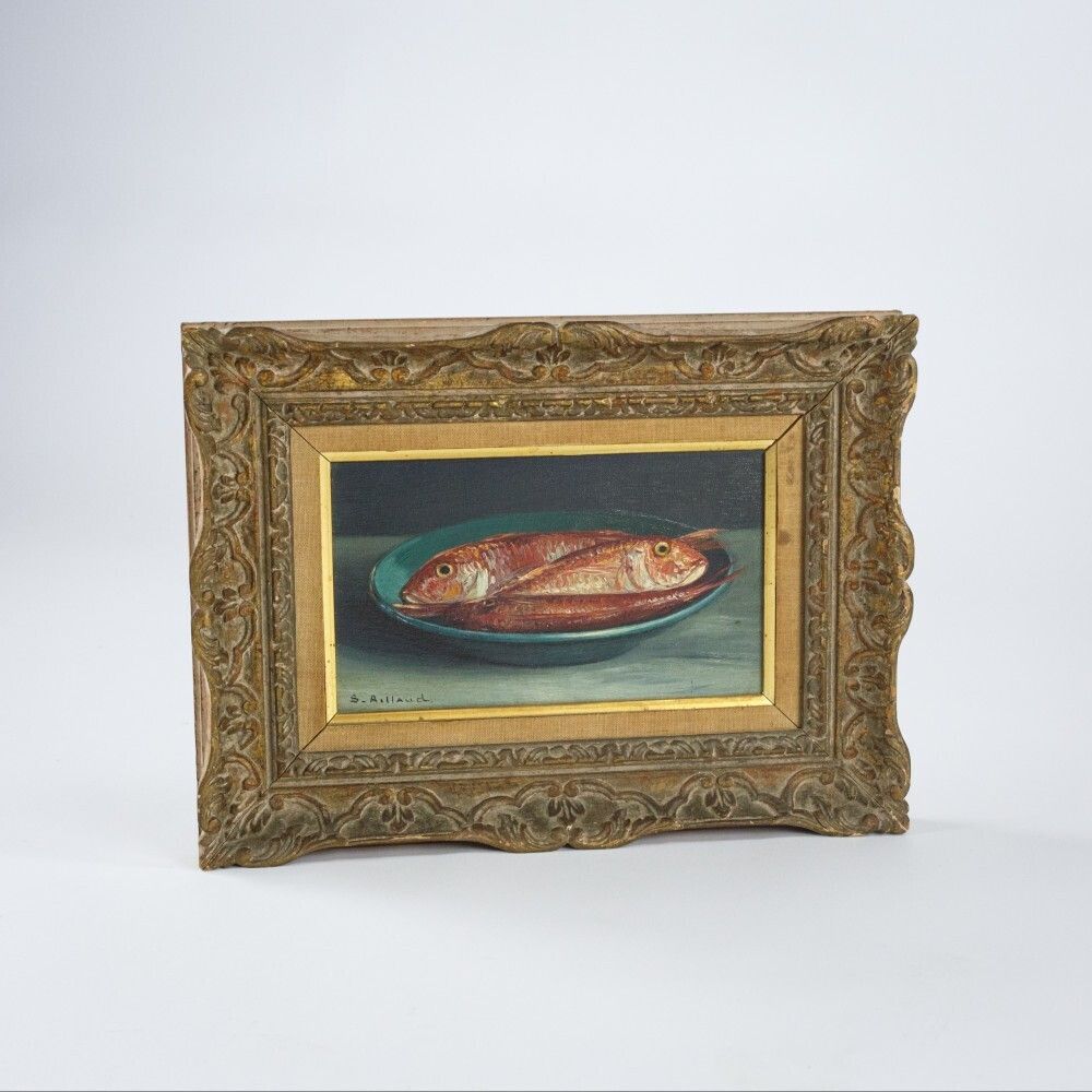 Naive Oil On Canvas Of Red Mullet photo Art