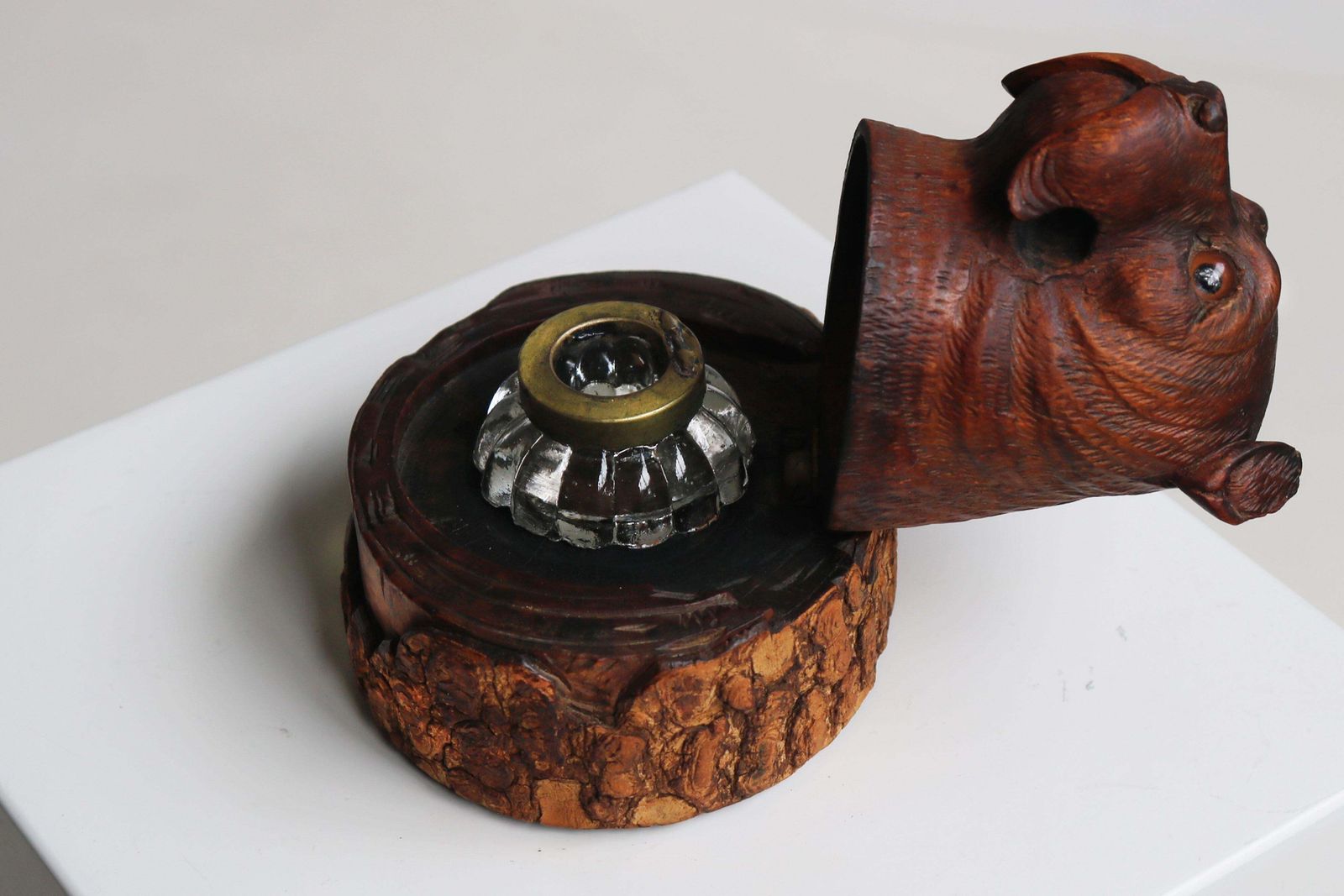 Rare 19th Century Swiss Black Forest ''Dog"' Ink Jar Desk Decoration Hand Carved photo 869.0