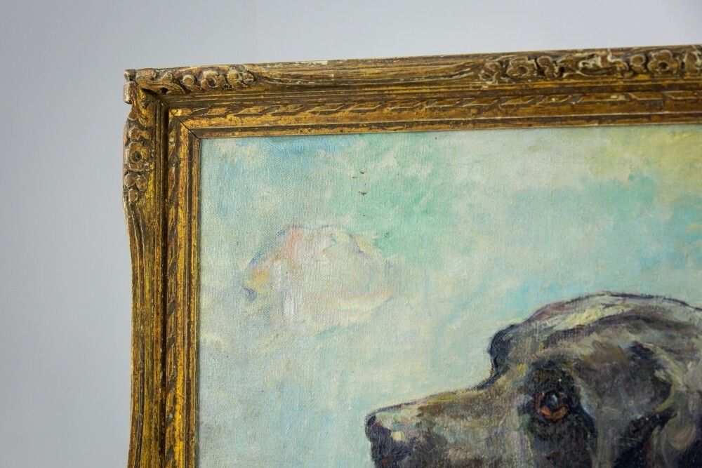 Cabot   Oil On Canvas Dog Portrait By Georges Lemmers 1871 1944 photo for sale