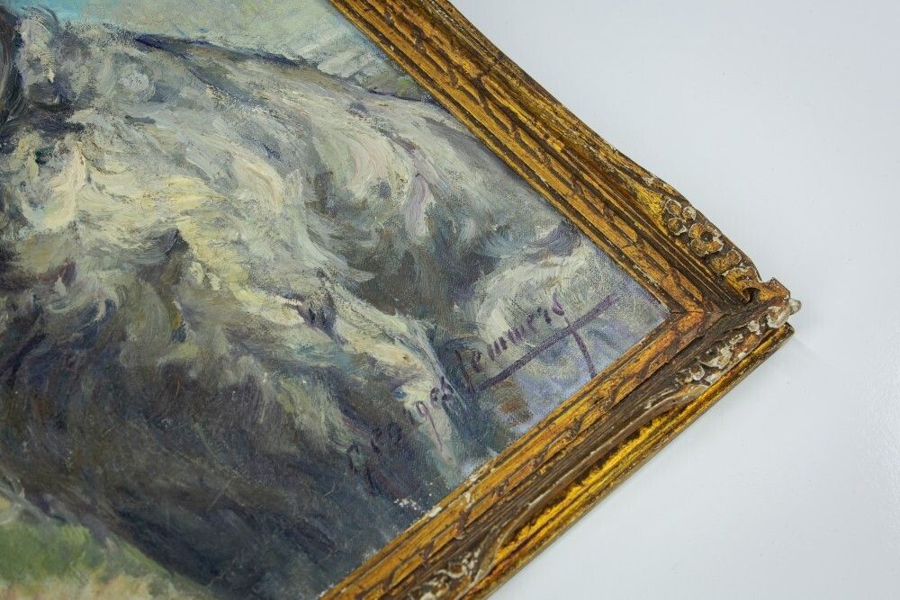 Cabot   Oil On Canvas Dog Portrait By Georges Lemmers 1871 1944 photo vintage