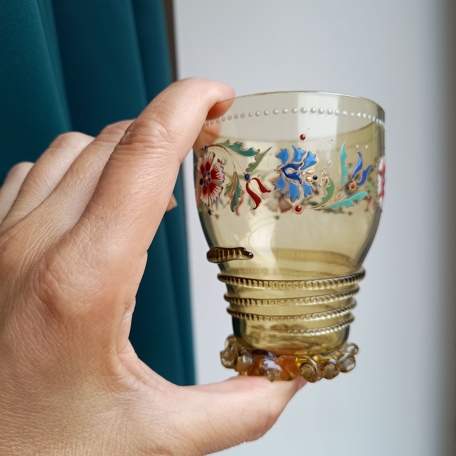 Theresienthal Historismus Olive Green Antikgrün Enamelled Glass Roemmer "Roman" Renaissance Revival Beaker By Henrietta Von Porschinger photo vintage