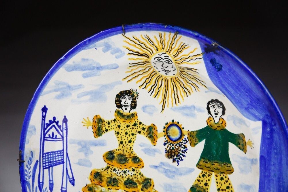 Pair Of Early 19th Century Faience Marriage Plates photo Art