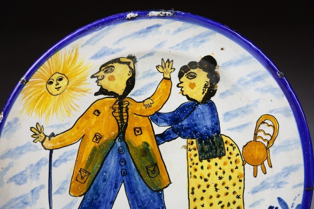 Pair Of Early 19th Century Faience Marriage Plates photo vintage
