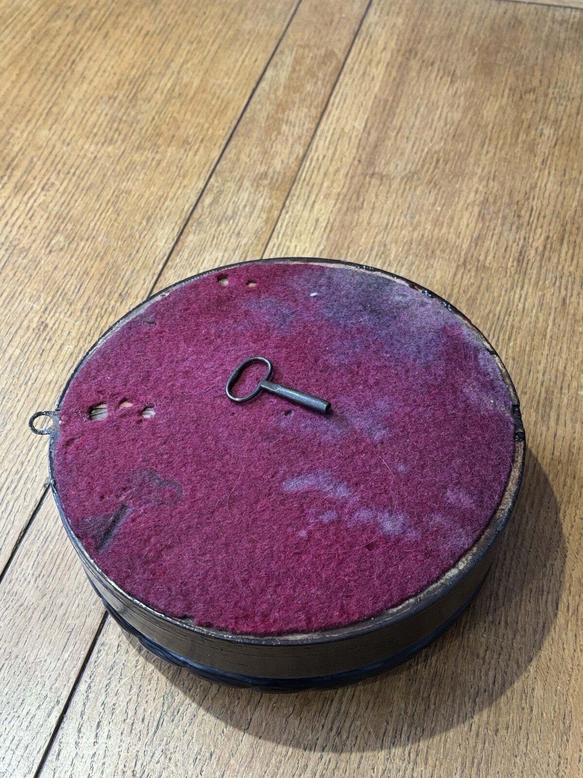 Antique Ansonia Wall Dial Clock In Wooden Case With Key. Nice Small Size photo 149.0