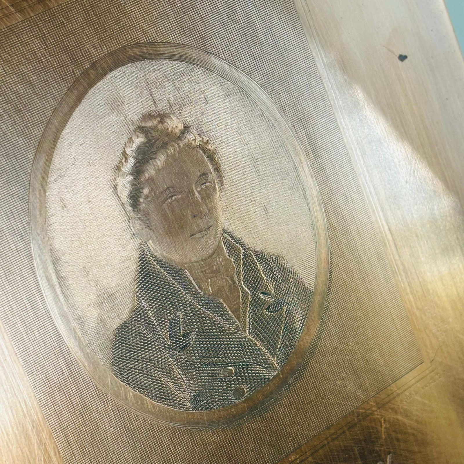 Large Antique Etched Copper Printing Plate Portrait photo Art