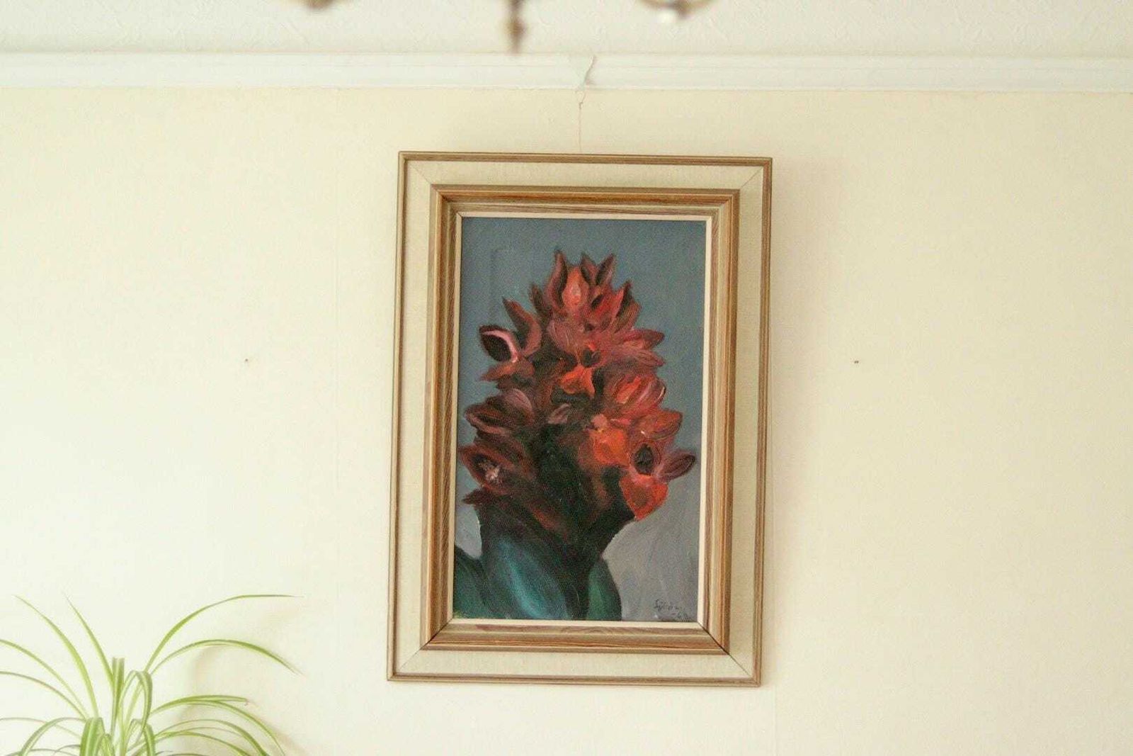 Original Vintage Oil On Canvas – "Flowers" – Framed, 46 X 65 Cm (18.1" X 25.6")