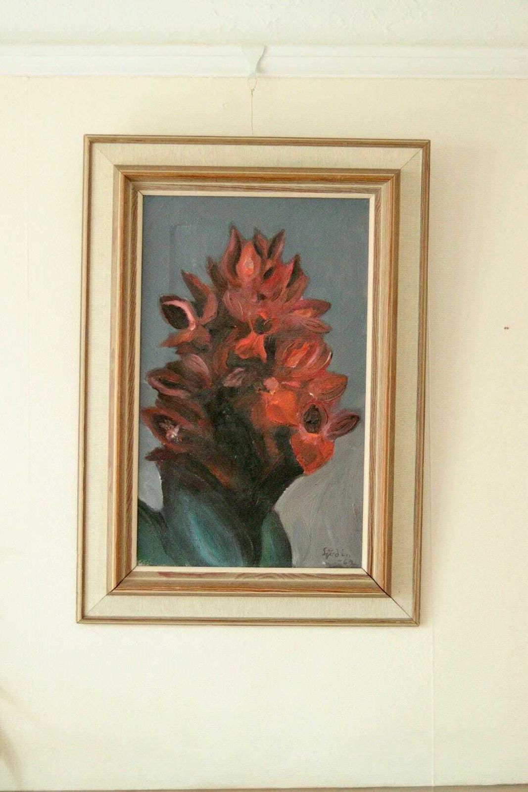 Original Vintage Oil On Canvas – "Flowers" – Framed, 46 X 65 Cm (18.1" X 25.6") photo for sale