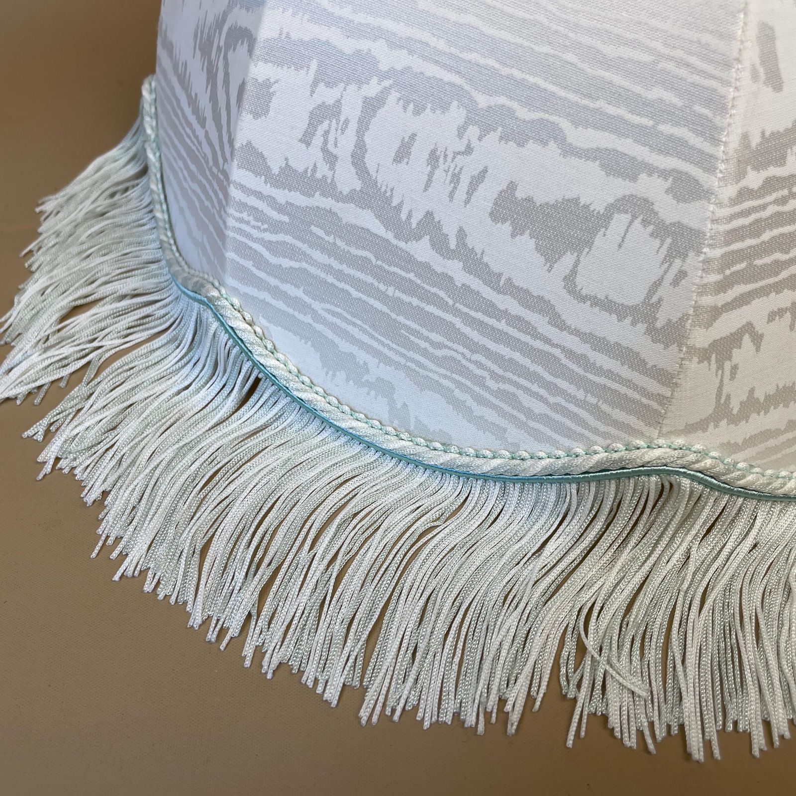 Antique Vintage Lamp Shade Lampshade Tasseled Edge Tassel Lightshade Light Dome Downton Abbey Pattern Floor Lamp Blue photo for sale