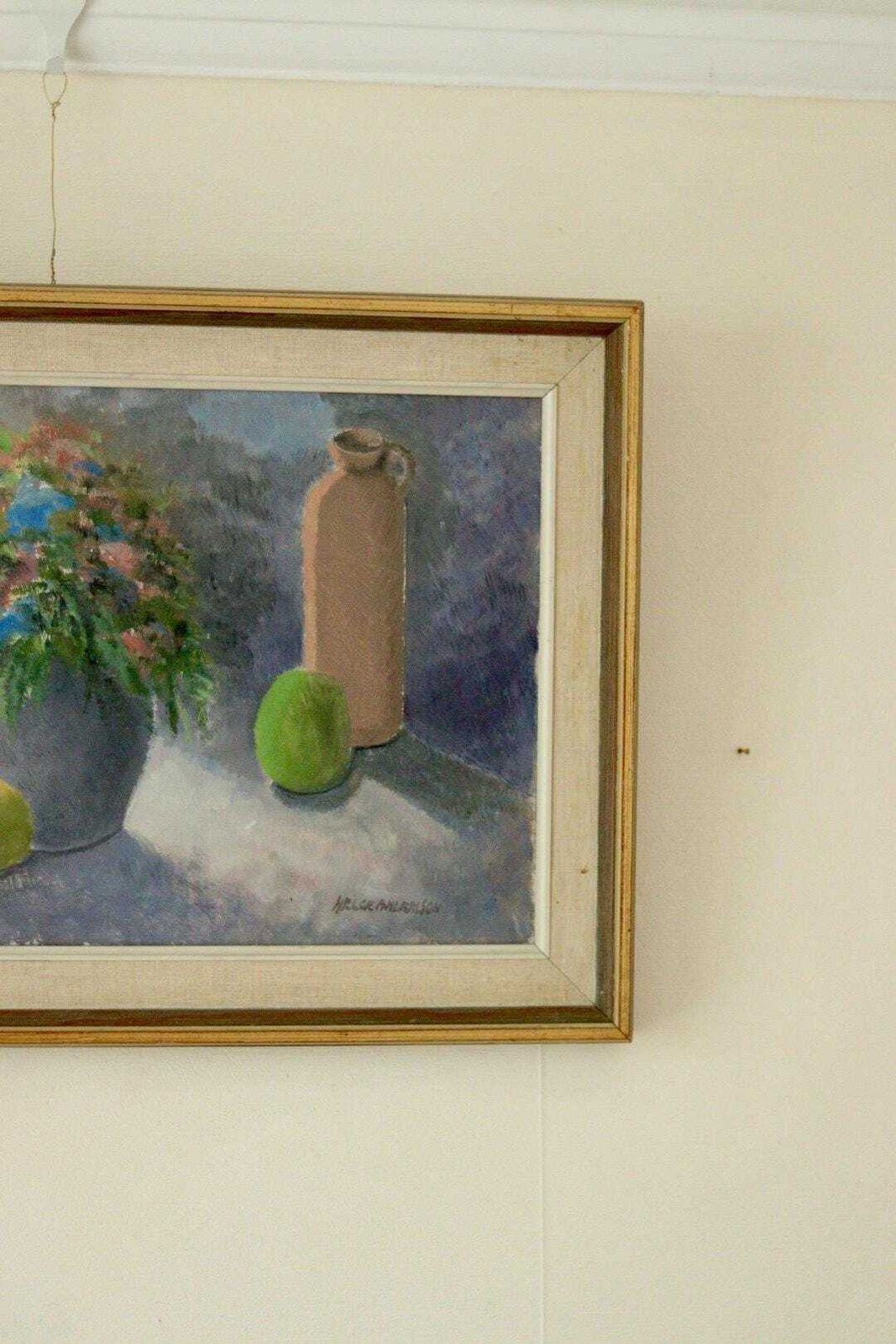 Original Mid Century Scandinavian Oil On Panel – “Still Life” By Helge Andersson – Vintage & Framed, 57 × 37 Cm (22.4 × 14.6 In) photo for sale