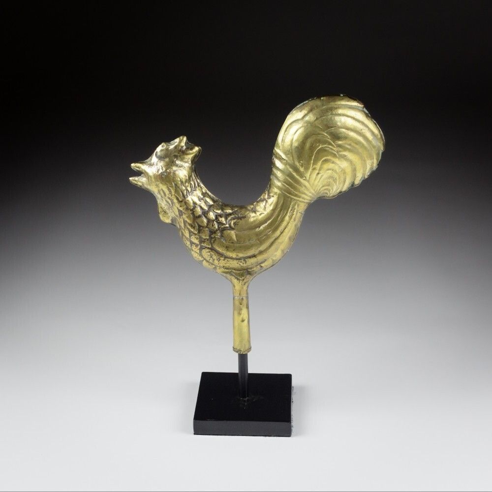 Late 19th Century Diminutive Full Bodied Brass Cockerel Weathervane photo vintage
