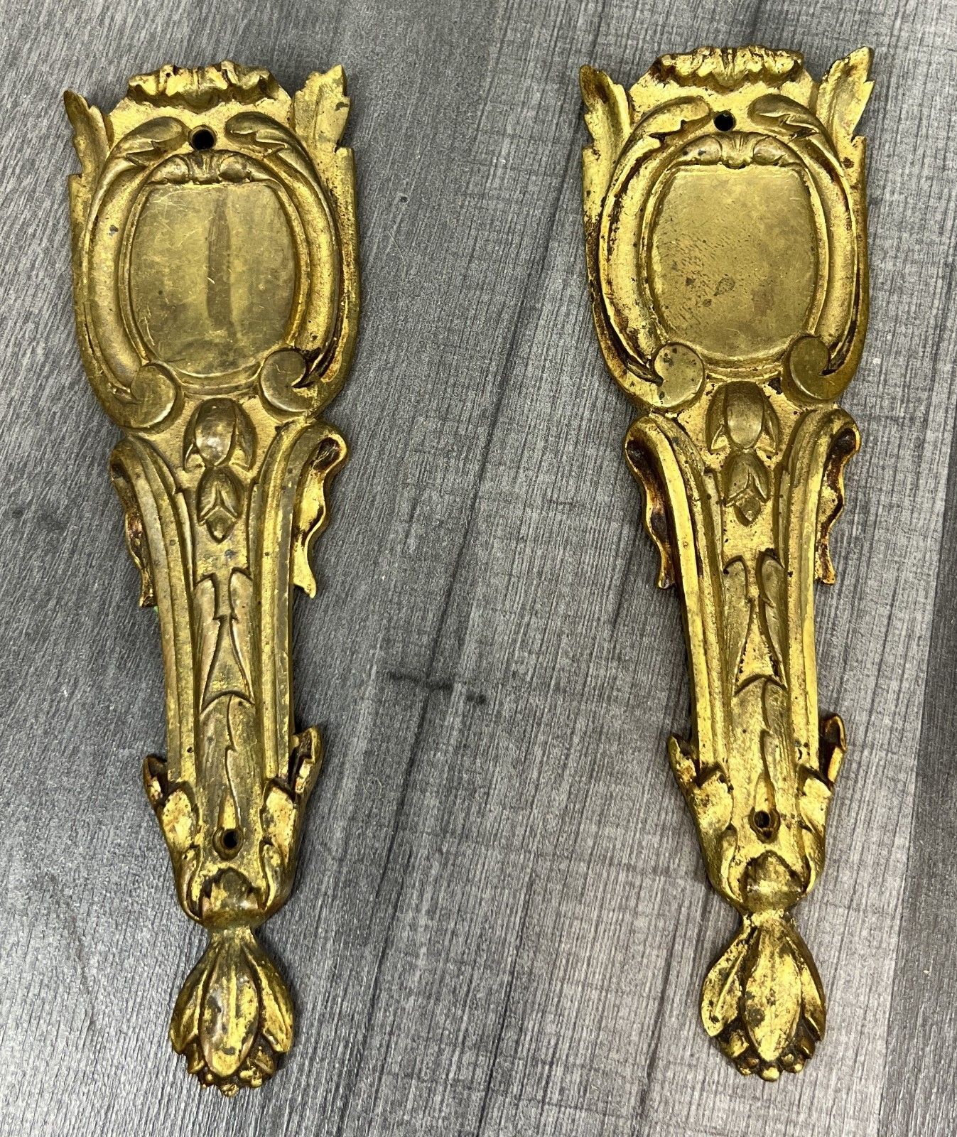 Ornaments Pair Antique French Metal Decorative Gilt Mounts Lot 4169