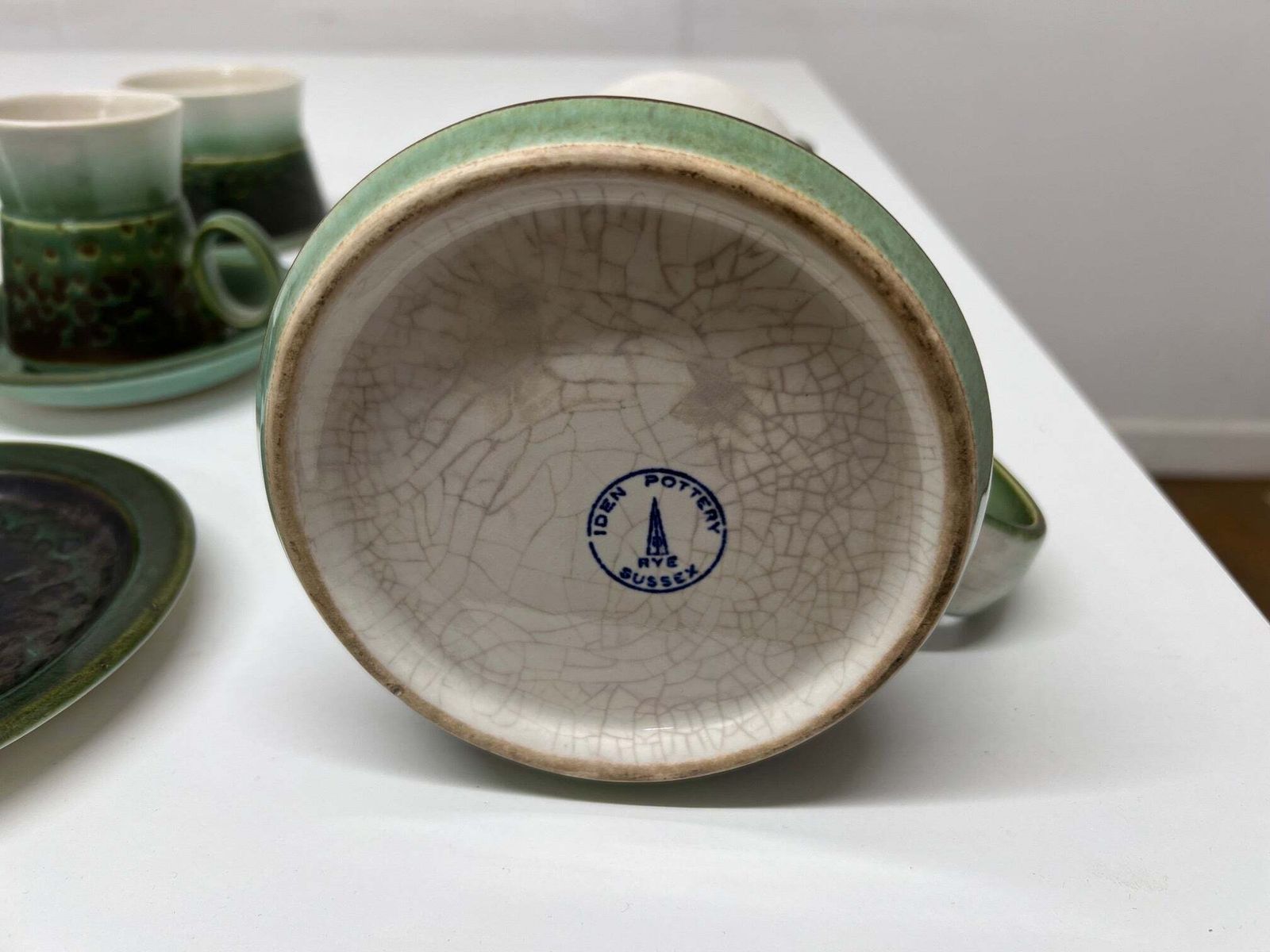 Vintage Retro 1970's Iden Studio Pottery 15 Piece Green Coffee Pot Set. photo 110.0