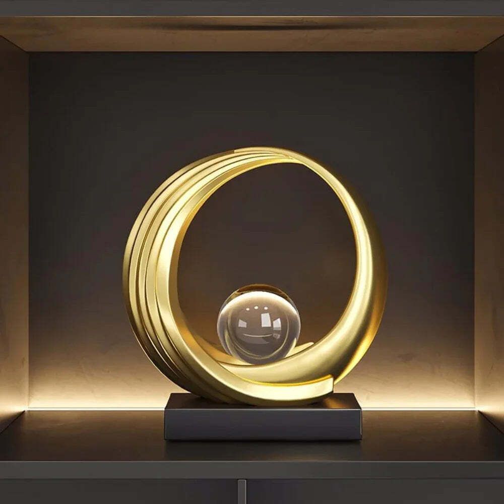 Modern Abstract Golden Circle Crystal Ball Sculpture photo vintage