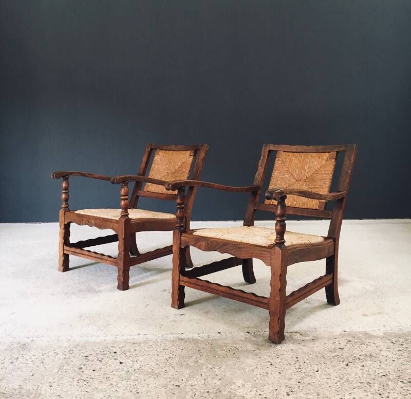 Arts & Crafts Handcrafted Low Lounge Armchairs, Belgium 1920's / 1 photo vinterior