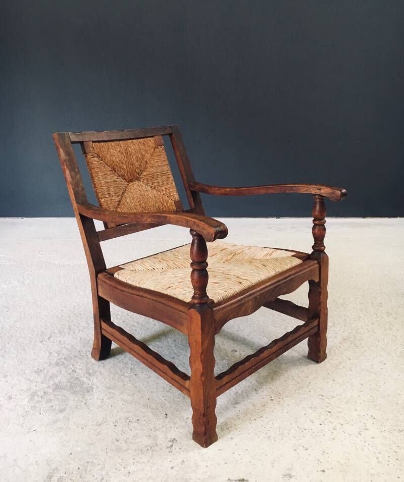 Furniture Arts & Crafts Handcrafted Low Lounge Armchairs, Belgium 1920's / 1 photo