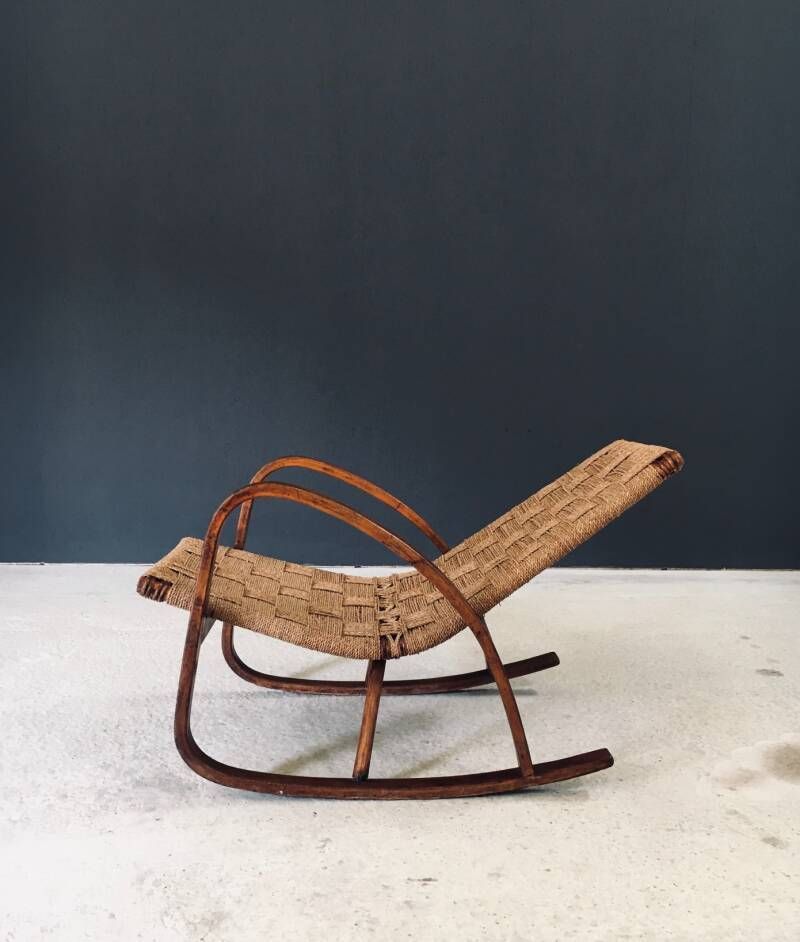 Mid Century Design Schommelstoel Met Touwbekleding, Italië Ca. Jaren 1950 photo buy